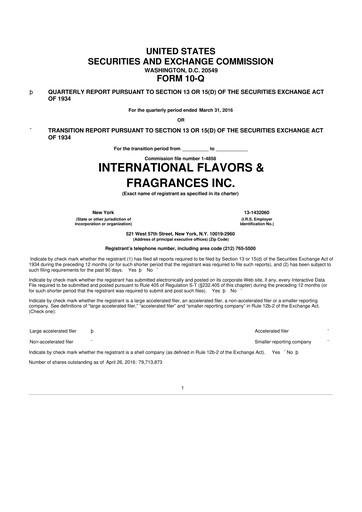 Miniature International Flavors & Fragrances
 10-Q Rapport trimestriel 2016 