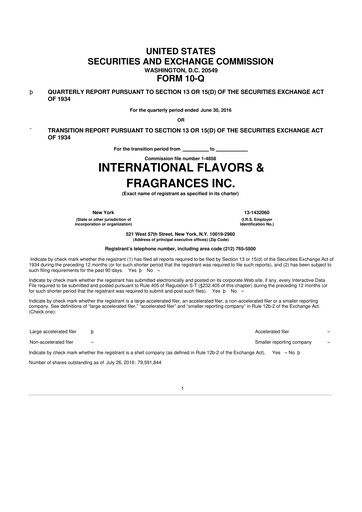 Miniature International Flavors & Fragrances
 10-Q Rapport trimestriel 2016 