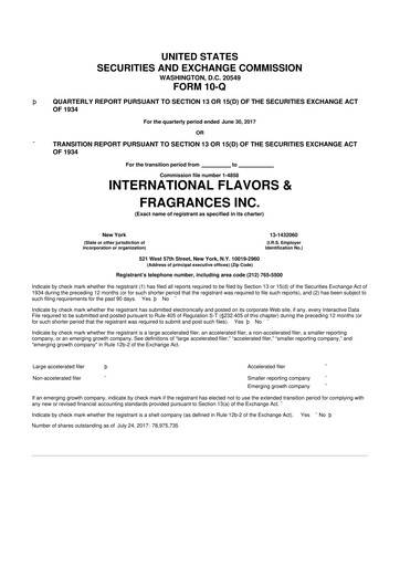 Miniature International Flavors & Fragrances
 10-Q Rapport trimestriel 2017 