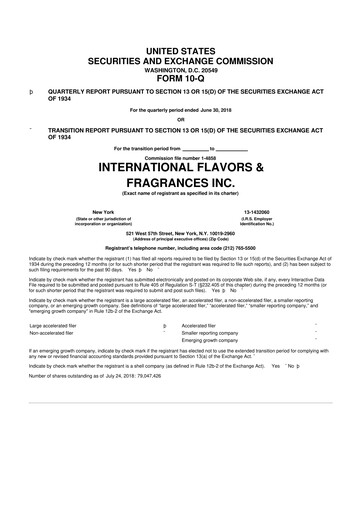 Miniature International Flavors & Fragrances
 10-Q Rapport trimestriel 2018 