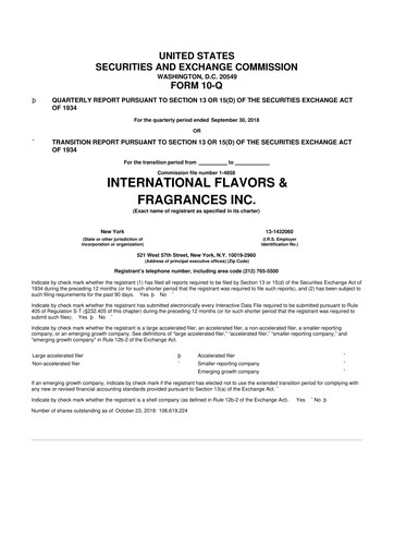 Miniature International Flavors & Fragrances
 10-Q Rapport trimestriel 2018 