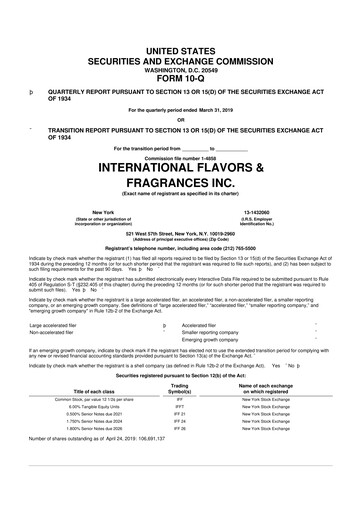 Miniature International Flavors & Fragrances
 10-Q Rapport trimestriel 2019 