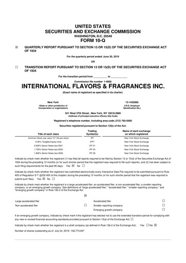 Miniature International Flavors & Fragrances
 10-Q Rapport trimestriel 2019 