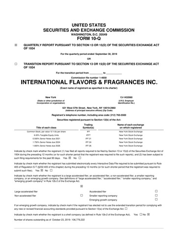 Miniature International Flavors & Fragrances
 10-Q Rapport trimestriel 2019 