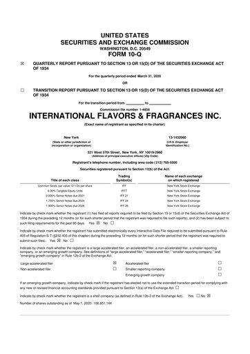 Miniature International Flavors & Fragrances
 10-Q Rapport trimestriel 2020 