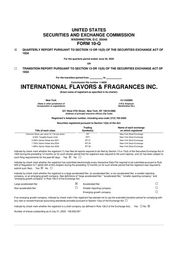 Miniature International Flavors & Fragrances
 10-Q Rapport trimestriel 2020 