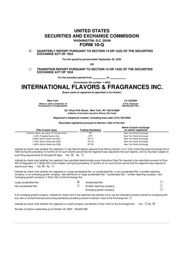 Miniature International Flavors & Fragrances
 10-Q Rapport trimestriel 2020 