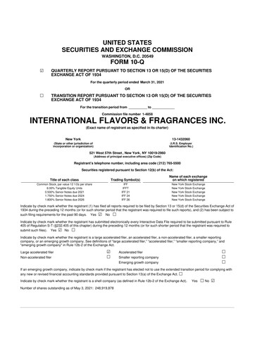 Miniature International Flavors & Fragrances
 10-Q Rapport trimestriel 2021 