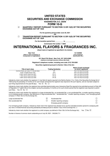 Miniature International Flavors & Fragrances
 10-Q Rapport trimestriel 2021 