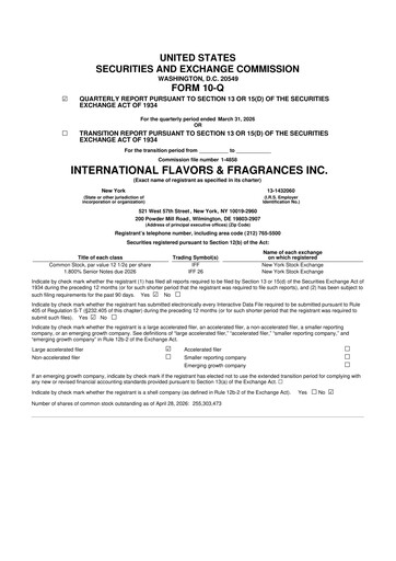 Thumbnail International Flavors & Fragrances
 10-Q Quarterly Report FY 
