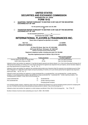 Thumbnail International Flavors & Fragrances
 10-Q Quarterly Report FY2026 
