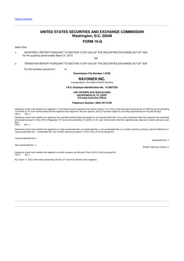 Thumbnail Rayonier 10-Q Quarterly Report FY2012 