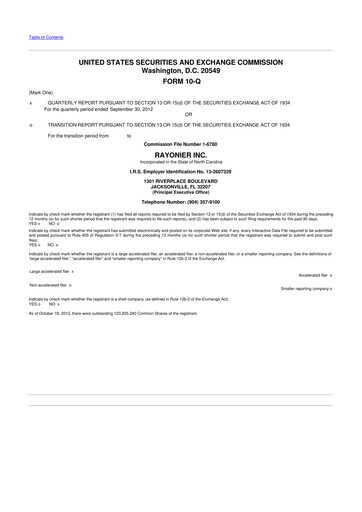 Thumbnail Rayonier 10-Q Quarterly Report FY2012 