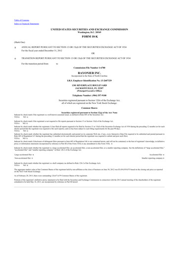 Thumbnail Rayonier 10-K Annual Report 2012