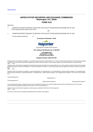 Thumbnail Rayonier 10-Q Quarterly Report FY2018 