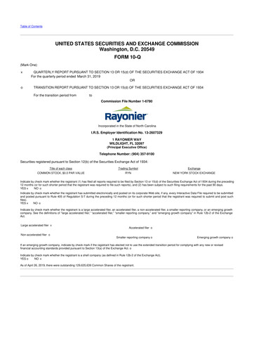 Thumbnail Rayonier 10-Q Quarterly Report FY2019 