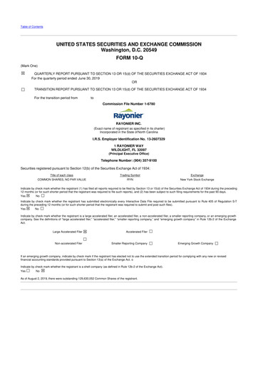 Thumbnail Rayonier 10-Q Quarterly Report FY2019 