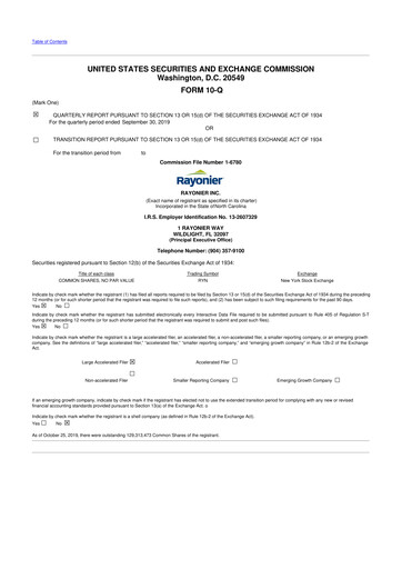 Thumbnail Rayonier 10-Q Quarterly Report FY2019 