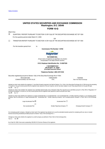 Thumbnail Rayonier 10-Q Quarterly Report FY2020 