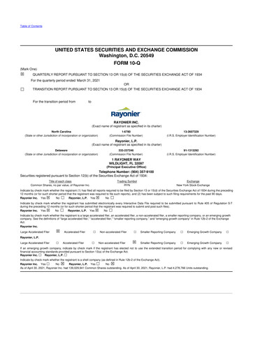 Thumbnail Rayonier 10-Q Quarterly Report FY 