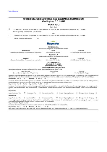 Thumbnail Rayonier 10-Q Quarterly Report FY 