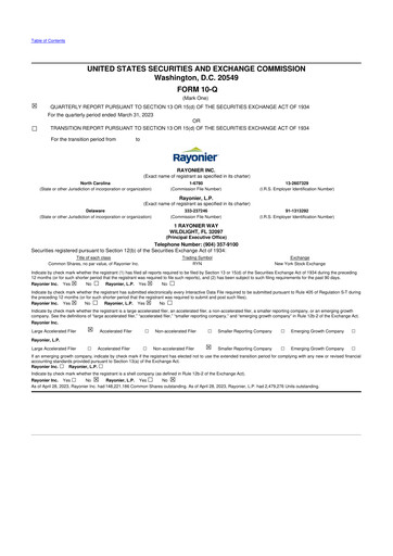 Thumbnail Rayonier 10-Q Quarterly Report FY 