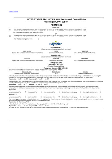 Thumbnail Rayonier 10-Q Quarterly Report FY 