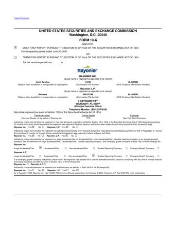 Thumbnail Rayonier 10-Q Quarterly Report FY 