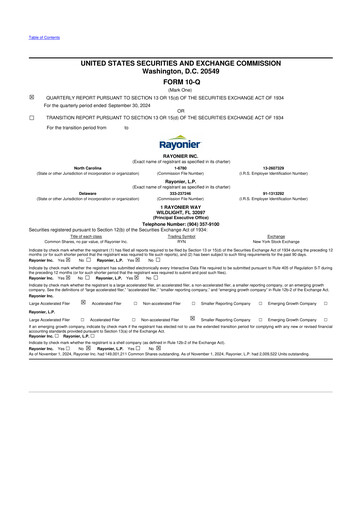 Thumbnail Rayonier 10-Q Quarterly Report FY 