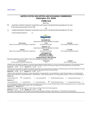 Thumbnail Rayonier 10-Q Quarterly Report FY 