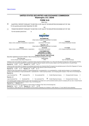 Thumbnail Rayonier 10-Q Quarterly Report FY 