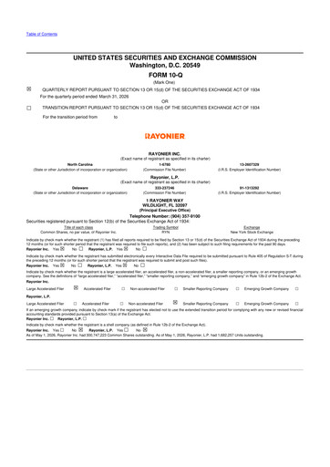 Thumbnail Rayonier 10-Q Quarterly Report FY 