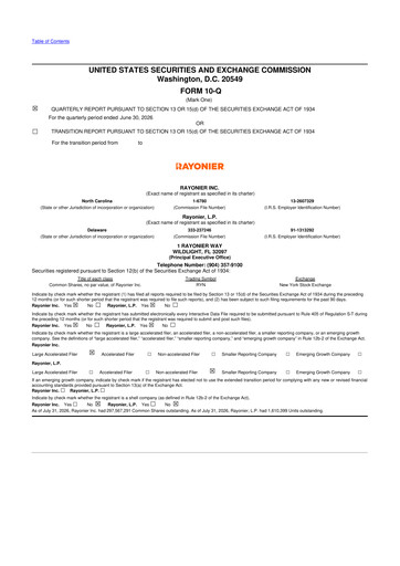 Thumbnail Rayonier 10-Q Quarterly Report FY 