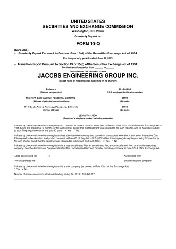 Miniature Jacobs Engineering 10-Q Rapport trimestriel 2013 