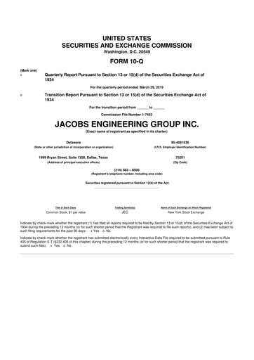 Miniature Jacobs Engineering 10-Q Rapport trimestriel 2019 