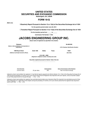 Miniature Jacobs Engineering 10-Q Rapport trimestriel 2019 