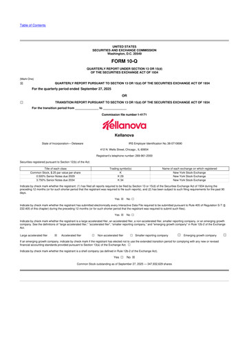 Thumbnail Kellanova 
 (Kellogg's) 10-Q Quarterly Report FY2025 