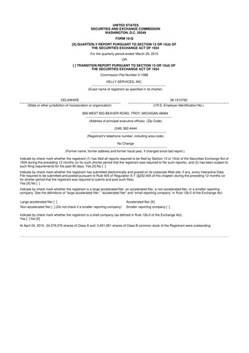 Miniature Kelly Services
 10-Q Rapport trimestriel 2015 