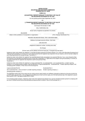 Miniature Kelly Services
 10-Q Rapport trimestriel 2018 