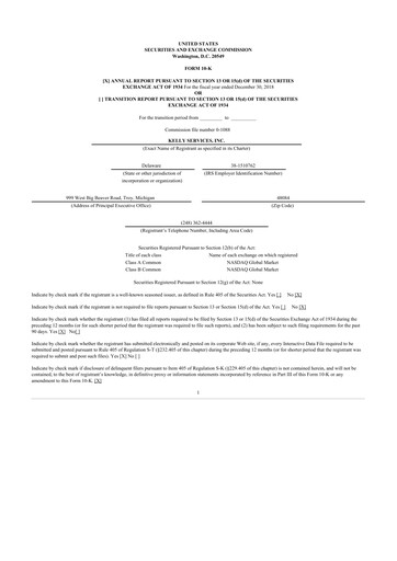 Vorschaubild Kelly Services
 10-K Jahresbericht 2018