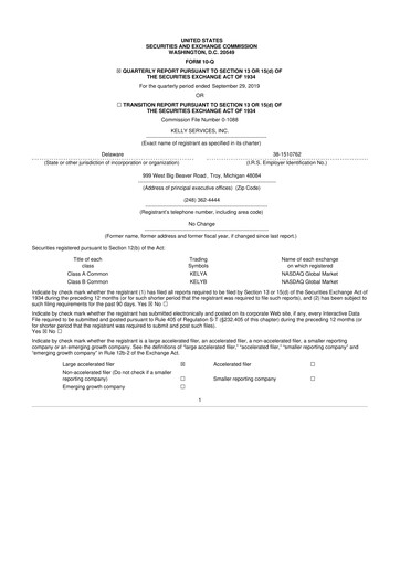 Miniature Kelly Services
 10-Q Rapport trimestriel 2019 