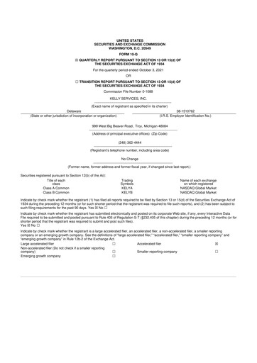 Miniature Kelly Services
 10-Q Rapport trimestriel 2021 