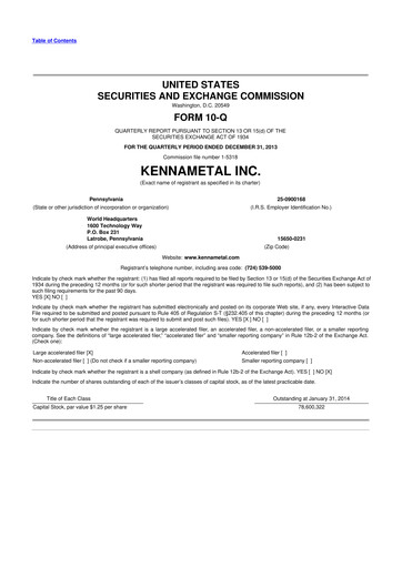 Vorschaubild Kennametal 10-Q Quartalsbericht 2014 