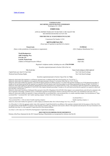 Thumbnail Kennametal 10-K Annual Report 2015