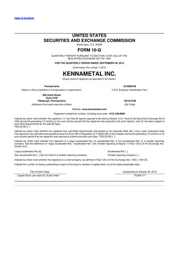 Vorschaubild Kennametal 10-Q Quartalsbericht 2016 