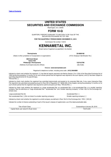 Vorschaubild Kennametal 10-Q Quartalsbericht 2016 