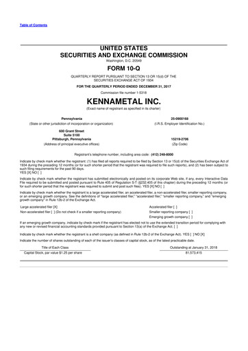 Vorschaubild Kennametal 10-Q Quartalsbericht 2018 
