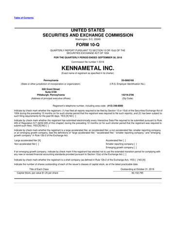 Vorschaubild Kennametal 10-Q Quartalsbericht 2019 