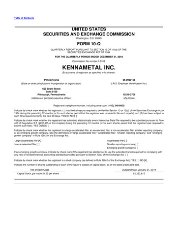 Vorschaubild Kennametal 10-Q Quartalsbericht 2019 
