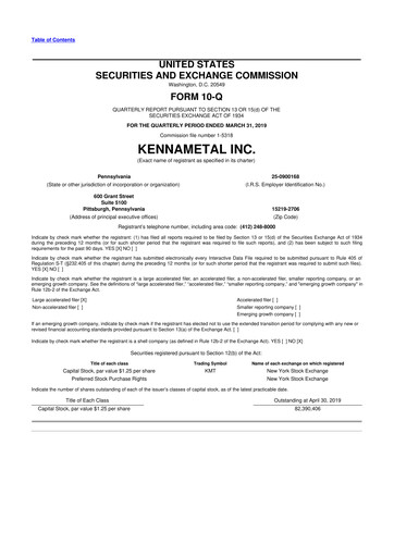 Vorschaubild Kennametal 10-Q Quartalsbericht 2019 